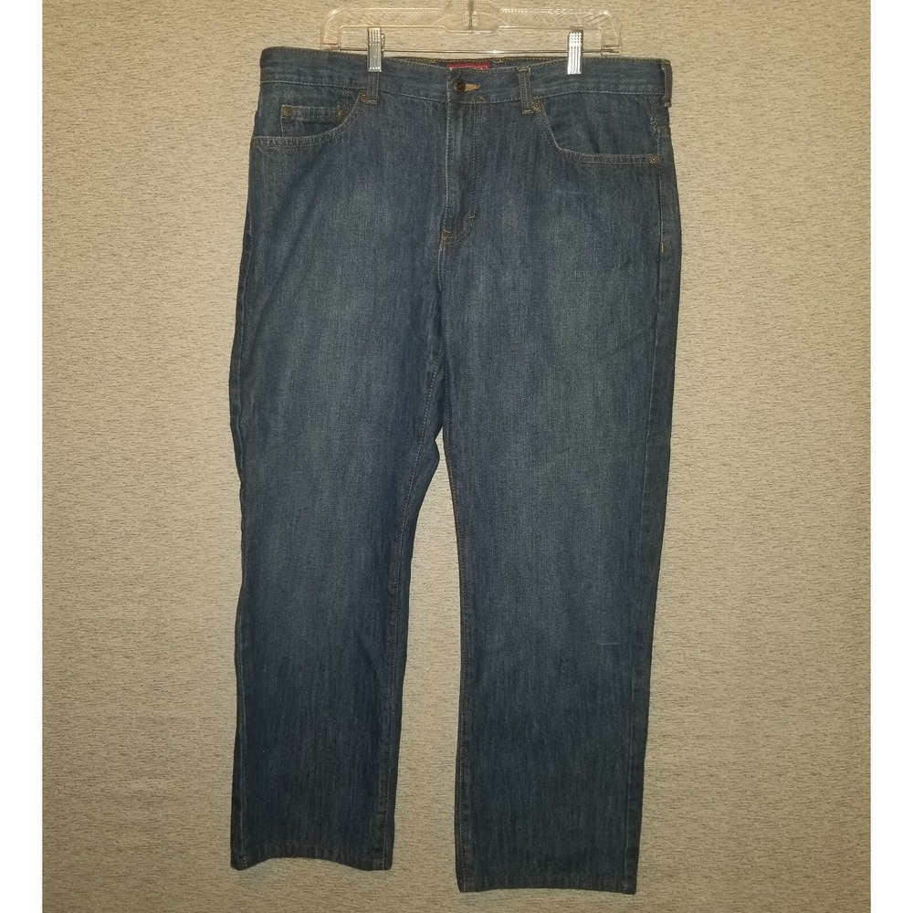 Chaps Denim Men's Straight Fit Blue Jeans Distressed 36x29 100% Cotton Mid Rise